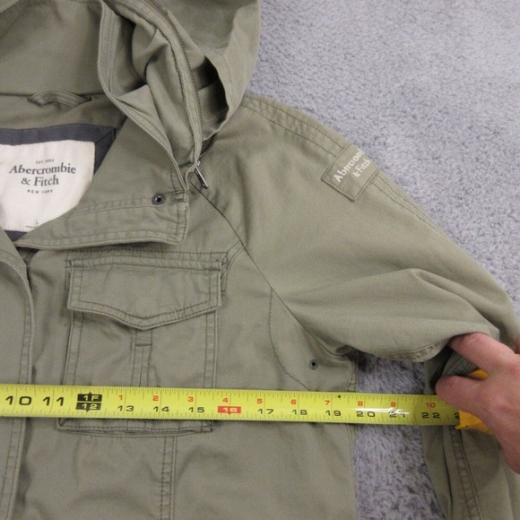 Abercrombie & Fitch Womens Military Jacket size L Packable Hood Green - Picture 10 of 12